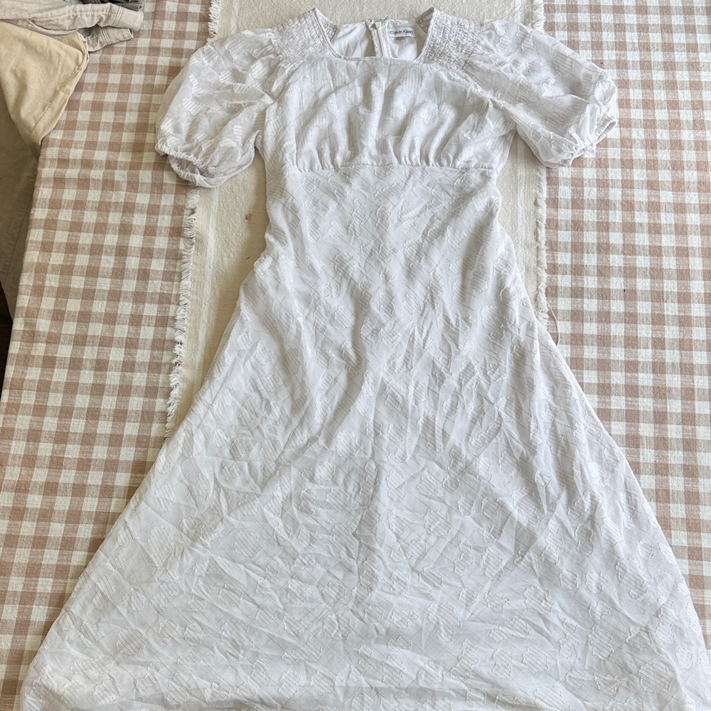 Calvin Klein White Maxi Dress with Puff Sleeves